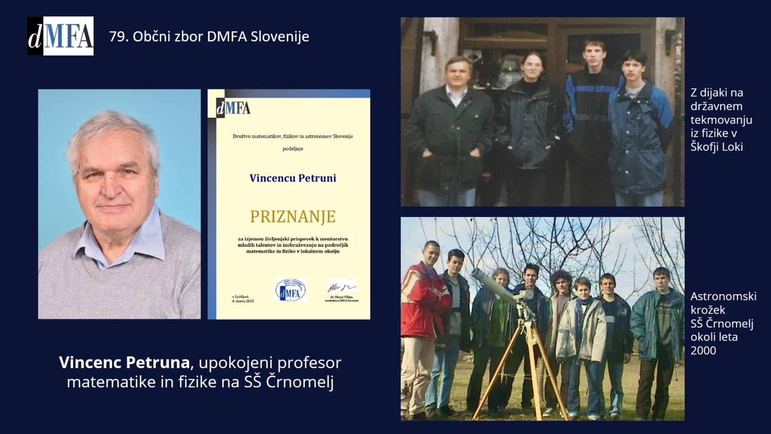 Vincenc Petruna prejemnik priznanja DMFA Slovenije – Srednja šola Črnomelj